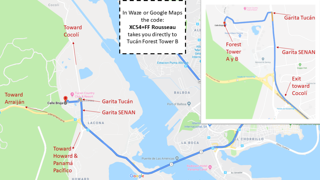 Annotated map of how to get to Forest Tower B